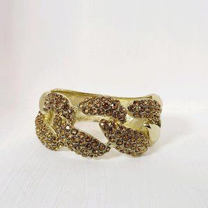 Gold Tone Cuban Link Hinge Cuff Yellow Rhinestones